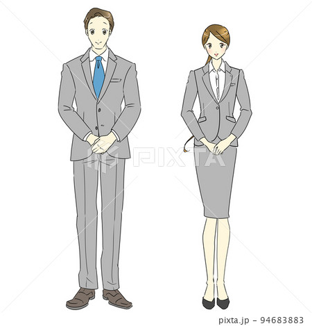 笑顔でお客様に挨拶するビジネスパーソン　男女セット 94683883