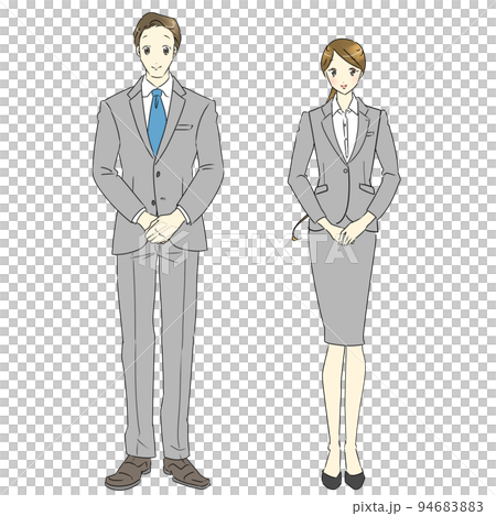 笑顔でお客様に挨拶するビジネスパーソン　男女セット 94683883