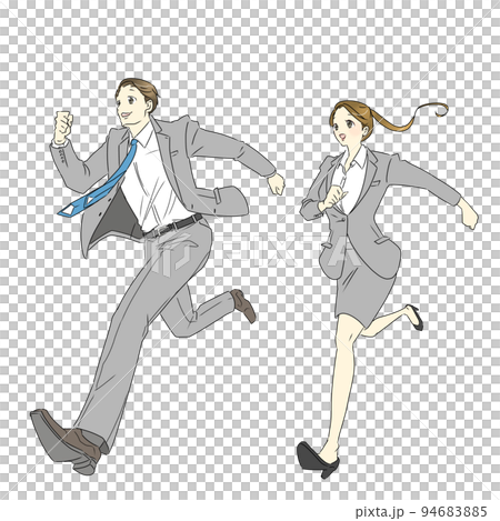 笑顔で未来に向かって走るビジネスパーソン　男女セット 94683885