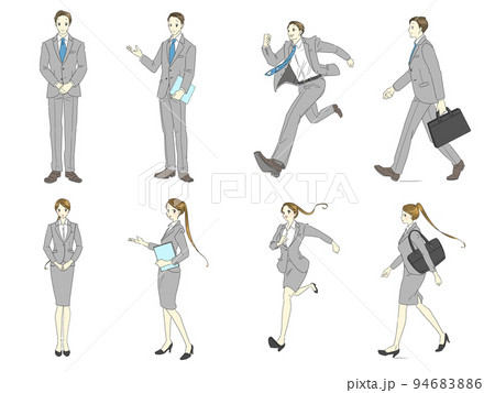 ビジネスパーソンのイラスト　色々な動作の男女セット 94683886