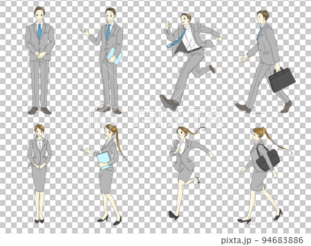 ビジネスパーソンのイラスト　色々な動作の男女セット 94683886