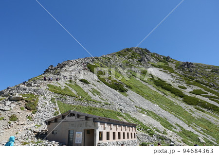 立山・雄山稜線　列をなす登山者　一ノ越峠にバイオトイレ完備 94684363