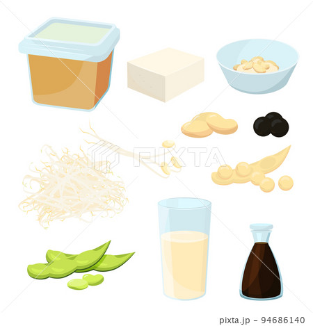 さまざまな大豆製品のベクターイラスト。 94686140