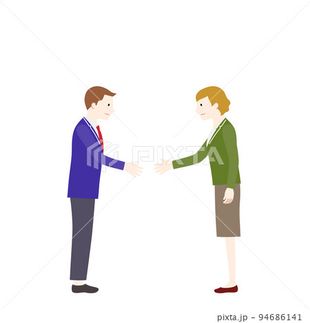 握手をするビジネスマンとビジネスウーマンのイラスト（白背景・ベクター・切り抜き） 94686141