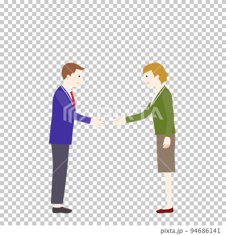 握手をするビジネスマンとビジネスウーマンのイラスト（白背景・ベクター・切り抜き） 94686141