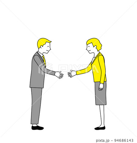 握手をするビジネスマンとビジネスウーマンのイラスト（白背景・ベクター・切り抜き） 94686143