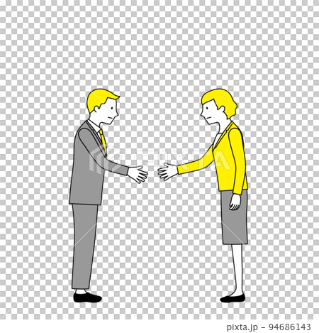 握手をするビジネスマンとビジネスウーマンのイラスト（白背景・ベクター・切り抜き） 94686143