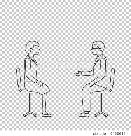 一名男性醫生和一名女性在諮詢期間的插圖(白色背景、矢量、線條畫、剪裁) 一名男性醫生和一名女性在諮詢期間的插圖(白色背景、矢量、線條畫、剪裁) 94686154