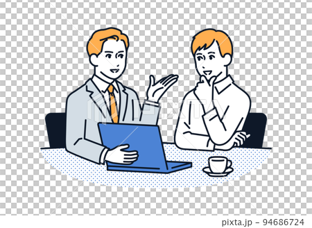 Vector illustration material of a young man consulting a businessman Vector illustration material of a young man consulting a businessman 94686724