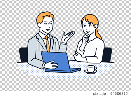 Vector illustration material of a young woman consulting a businessman Vector illustration material of a young woman consulting a businessman 94686813