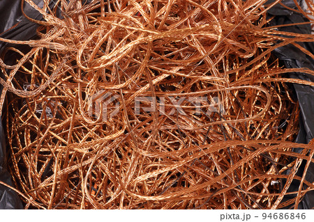 Bag of electrical copper waste, scrap copper wire material for recycling business - expensive metal. 94686846