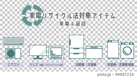 Items subject to the Home Appliance Recycling Law (4 home appliances) Introductory illustration icon set 94687218