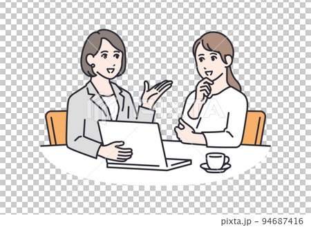 Vector illustration material of a young woman consulting a woman in a suit Vector illustration material of a young woman consulting a woman in a suit 94687416