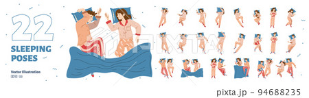 Set of men and women sleeping poses, vector bundle 94688235