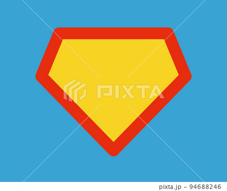 Super man shield icon. Comic super hero man pentagon shield sign. Superhero diamond shape label. Symbol of power and strength. Vector illustration isolated on blue background Super man shield icon. Comic super hero man pentagon shield sign. Superhero diamond shape label. Symbol of power and strength. Vector illustration isolated on blue background 94688246