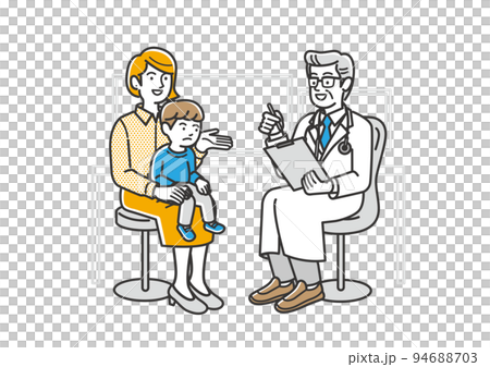 Illustration material of an infant and a mother being examined by a doctor 94688703