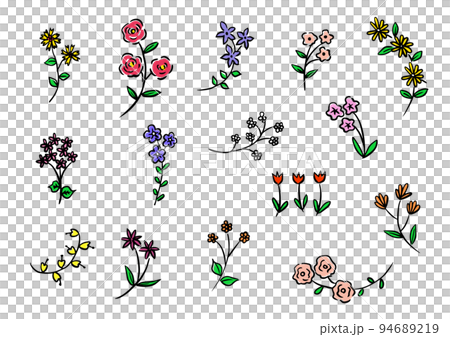 Set of vector illustrations of flowers drawn with a brush 94689219