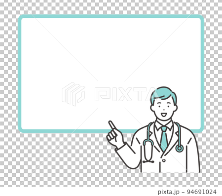 Whiteboard style frame and young male doctor Whiteboard style frame and young male doctor 94691024