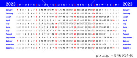 Blue linear calendar template for 2023 with week starts on Sunday 94691446