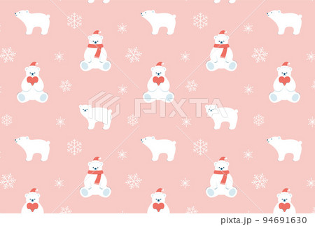サンタクロースの帽子をかぶったシロクマと雪の結晶のシームレスパターン 94691630