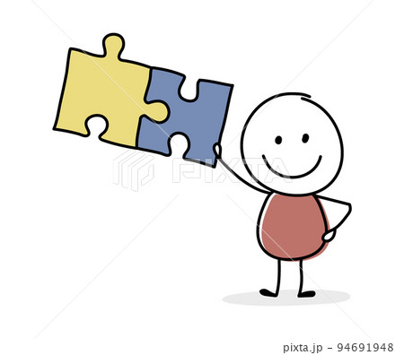 Stickman with puzzles - resolution concept. Vector 94691948