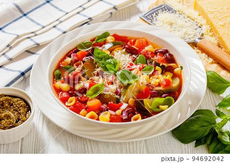 italian minestrone with beans, zucchini and pasta italian minestrone with beans, zucchini and pasta 94692042
