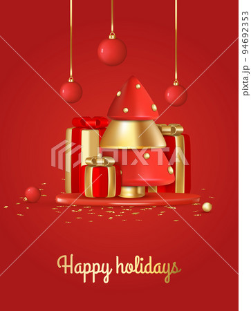 Christmas and New Year background. Xmas background with Christmas tree, gifts, balls, snowflakes. Greeting card, banner, poster Christmas and New Year background. Xmas background with Christmas tree, gifts, balls, snowflakes. Greeting card, banner, poster 94692353