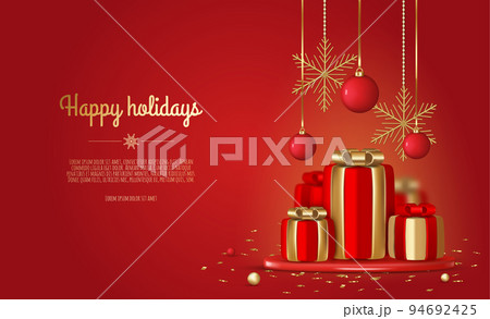 Christmas gifts holiday realistic 3d objects. Christmas decorative composition. 94692425