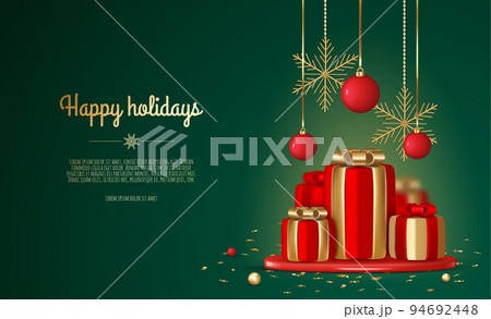 Christmas gifts holiday realistic 3d objects. Christmas decorative composition. 94692448