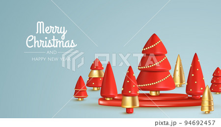 Merry Christmas and Happy New Year. 3d christmas tree. Holiday banner, web poster, flyer, greeting card. 94692457