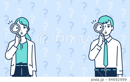 虫めがねを覗く若いビジネスパーソンのベクターイラスト素材 94692999