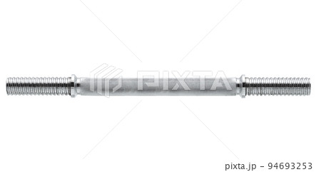 Sports equipment neck barbell metal without weight disk, object isolated on white background, nobody. 94693253