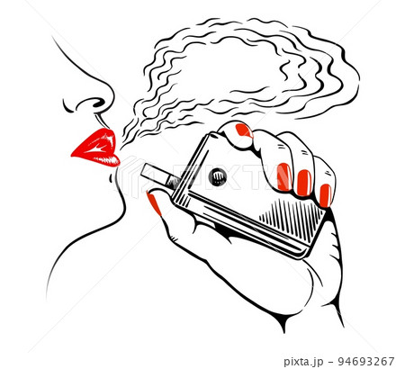 woman smoking cigarette heater tobacco sketch vector 94693267