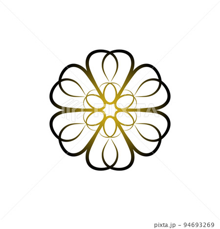 Mandala icon, floral ethnic boho style Logo. Creative flower web decor, outline isolated element, black gold gradient color, vector 94693269
