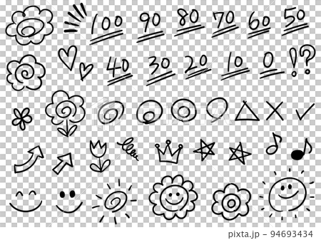 テストの点数、花丸などのアイコンセット　黒 94693434