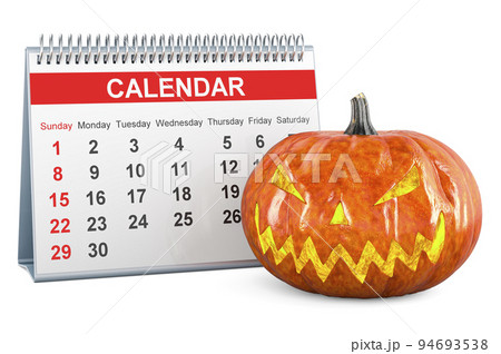 Halloween Pumpkin with desk calendar, 3D rendering 94693538