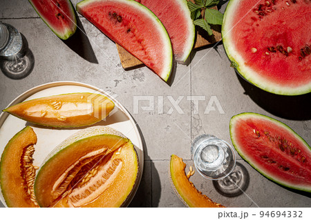 Fresh organic watermelon and melon Fresh organic watermelon and melon 94694332