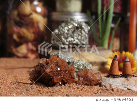 Aragonite Crystal With Incense Cones on Australian Red Sand 94694453