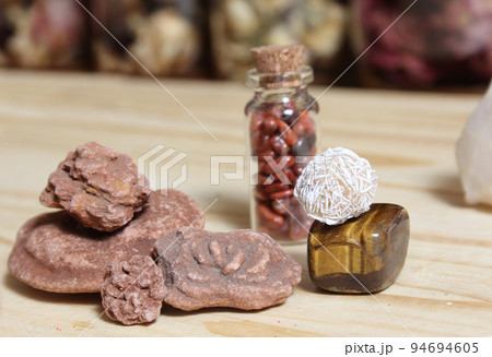 Desert Rose Rock Varieties With Jar of Agate. 94694605