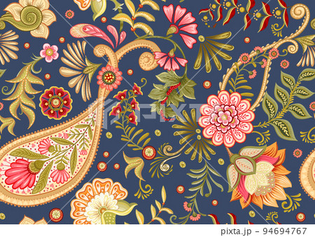 Fantasy flowers, paisley seamless pattern 94694767
