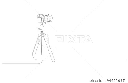 Continuous line drawing of the camera on a tripod. Vector illustration. Continuous line drawing of the camera on a tripod. Vector illustration. 94695037