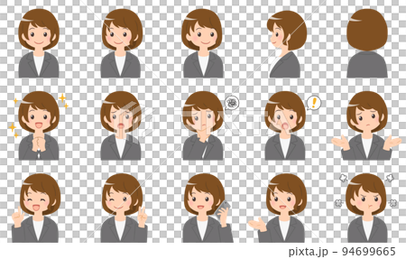 Suit female facial expression 15 patterns Bust-up illustration 94699665