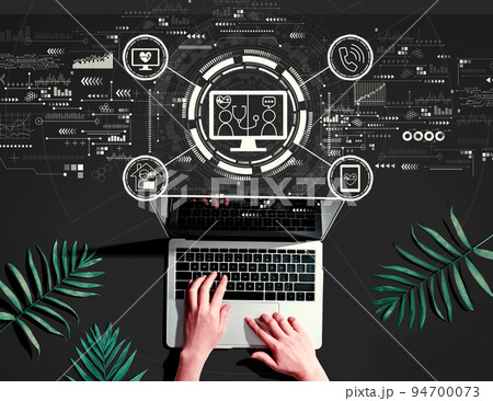 Telehealth theme with person using a laptop 94700073