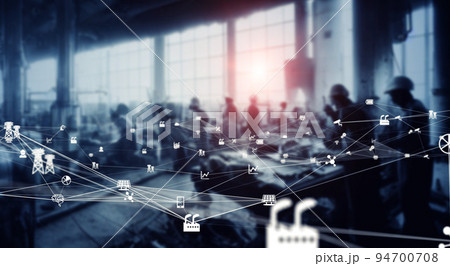 工場で働く人々と通信ネットワーク 工場で働く人々と通信ネットワーク 94700708