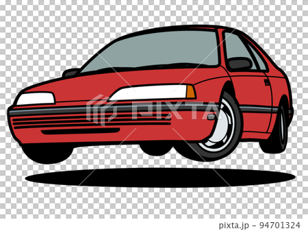 懐かしめアメリカンクーペ　ジャンプ　赤系　自動車イラスト 94701324