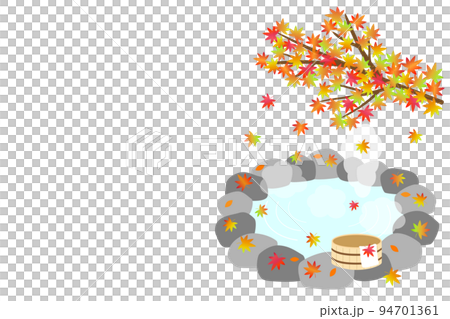 秋のお出かけイメージ。紅葉と露天風呂。 94701361