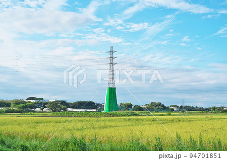 送電鉄塔の塗料飛散防止ネット（秋、九月） 94701851
