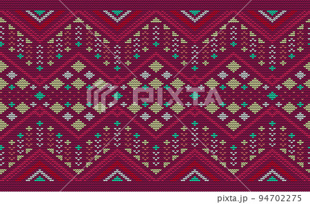 Knitted ethnic pattern, Vector embroidery crochet background, Red and yellow pattern Moroccan fashion 94702275