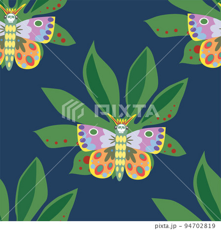 Butterfly seamless trendly pattern on blue background. Vector illustration 94702819