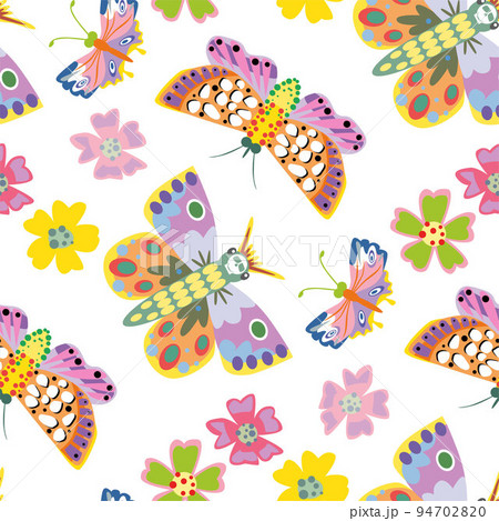 Butterfly seamless trendly pattern on white background. Vector illustration 94702820